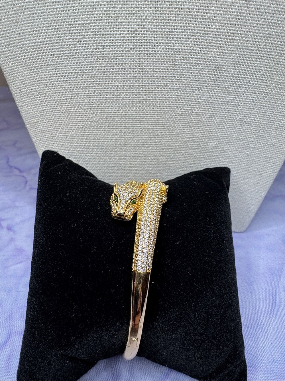 Gold Crystal Panther Head Cuff Bracelet NWOT
